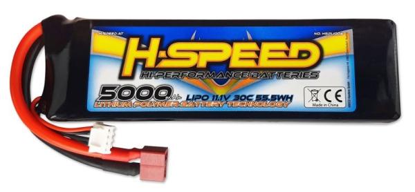 LIPO 5000MAH 11.1V 30C RACING AKKU H-SPEED MIT T-STECKER UND XH (155X45X26MM)